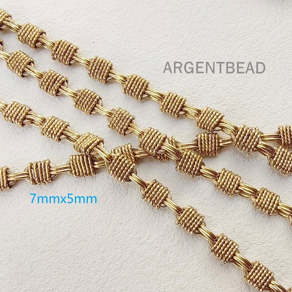 1 M Brass Thick Curb Chain Link, 7x5mm Vintage Curb Chain, Fancy Brass Chain, Jewelry making Argentbead 226AG20178