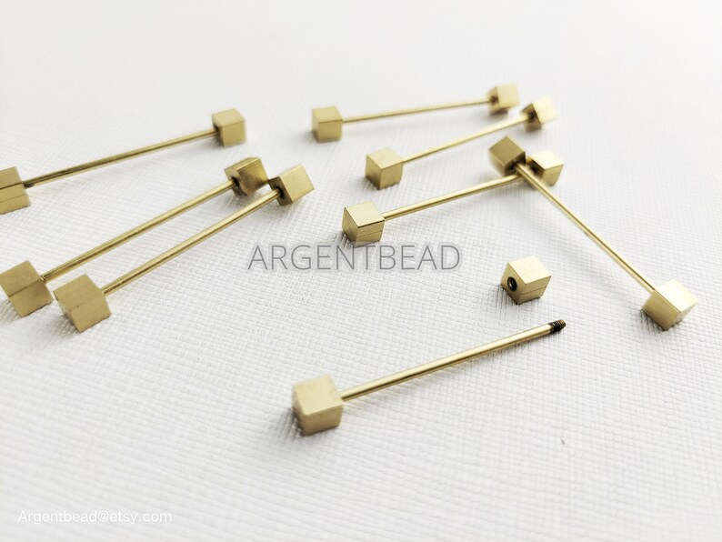 Jewelry making Argentbead 20AG106 45mm Gold Plated Collar Screw Bar 8 pcs Dumbbell collar bar pin