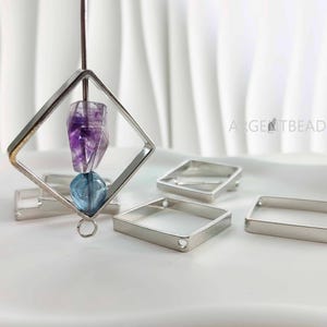 15pc Silver Plated Square Bead Brass Frames : 20mm 2 holes at corner Argentbead 45FRAG23SP