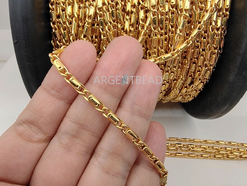 Singnature 1 m 4mm 18K GP Gold Plated with double coating, Byzantine Chain, brass chain for necklace AGB1250 / 226AG2069GP image 6