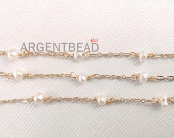 18k GP Pearl Beaded Chain: Brass DIY Jewelry Findings 4mm (1 meter)