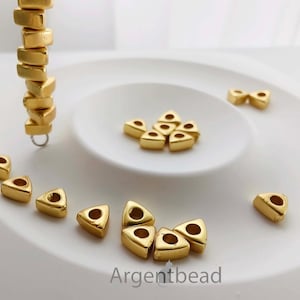 14k Matte Gold Plated Triangle Spacer Beads - 6mm Solid Brass Geometric Spacers 25pcs