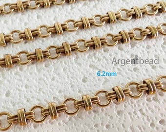 Cadena de eslabones redondos Rolo de latón crudo, 6 mm, resistente, geométrica, circular, suministro de 0,5 metros