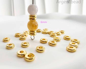 Cuentas espaciadoras para ruedas chapadas en oro de 18k, 6 mm, suministros para la fabricación de joyas Heishi, 25 unidades