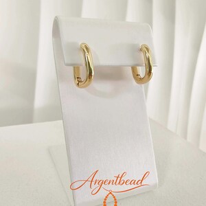 14K Gold Plated Oval Huggie Hoop Earrings, Brass Paperclip Clicker Ear Wires 2 pcs