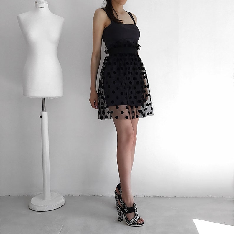evening skirt mesh skirt Polka dot skirt sheer skirt formal skirt over skirt holiday skirt transparent skirt black tulle skirt