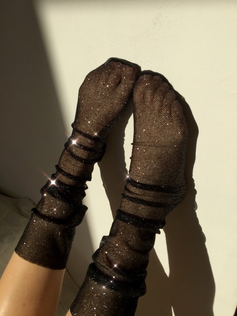 Black Glitter Tulle Socks Sparkling Glitter Socks Bkack Etsy