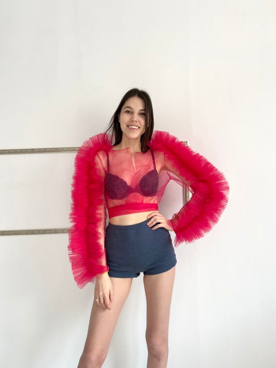 red sheer crop top