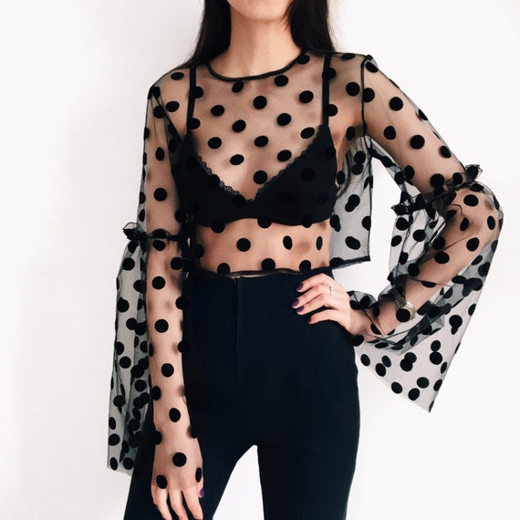 sheer mesh polka dot top