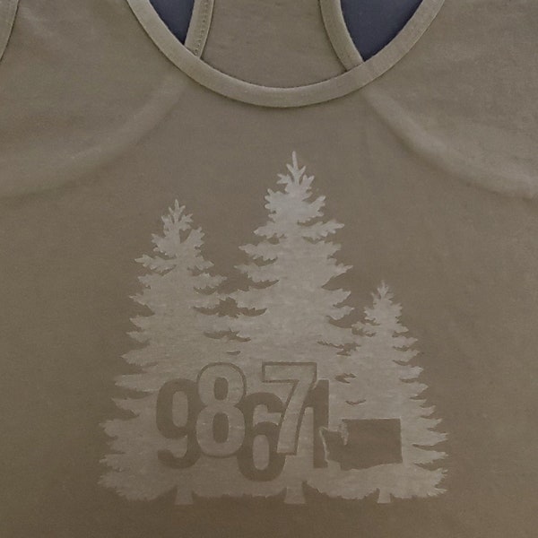 98671 Zip Code Trees & Washington State Racerback Tank Top, Size JUNIOR/MISSES Extra Extra Large (2XL), Color OLIVE - Washougal Apparel
