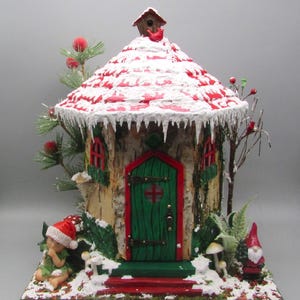 Handmade Indoor Lighted Christmas Fairy House with a Little Christmas Fairy