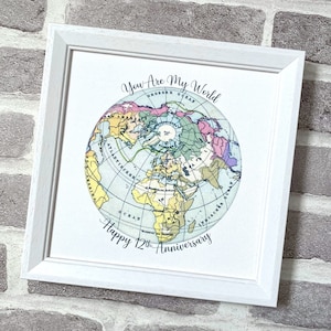 Presente romântico de 12º aniversário em seda, mapa-múndi vintage emoldurado em seda verdadeira, a vida é uma jornada que é melhor percorrida juntos, você significa o mundo