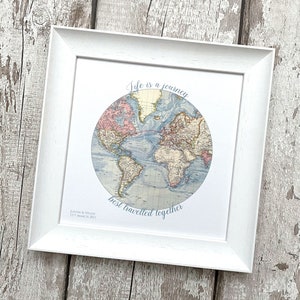Romantic silk anniversary gift, 12th wedding anniversary, vintage world map with personalised wording, life is a journey, you mean the world