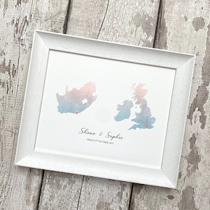 Liebeskarte mit zwei Orten, Geschenk für Fernbeziehungen, Freundschaftskarte, Entfernungsgeschenke, zwei Länder Städte Städte, Aquarellkarte