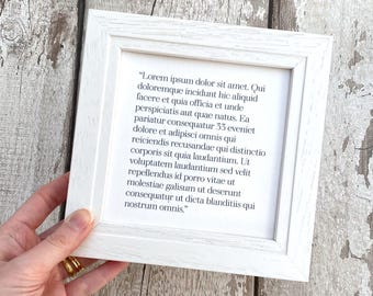 Framed silk anniversary print with custom text - quote, poem, song lyrics, definition, initials, special date, coordinates, bible verse