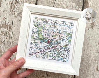 Framed Ordnance Survey map art on silk, 12 year anniversary gift for husband, silk gifts for men, silk art, silk wedding anniversary