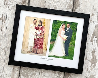 Custom real silk photo frame with caption, one or two photographs, OOAK romantic 12th wedding anniversary photograph gift for him or her