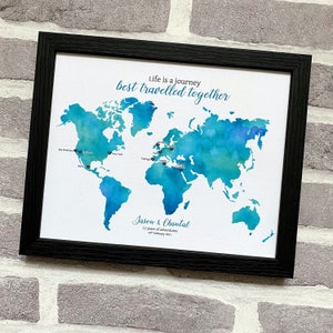 Personalisierte echte Seiden Weltkarte Kunst, Regenbogen und Ombré Aquarell Farbverläufe, Geschenk zum 12