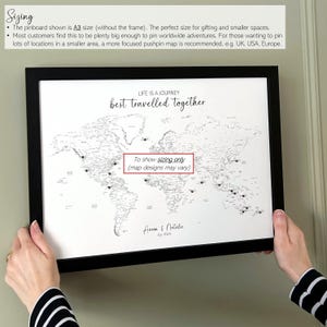 Custom grayscale monochrome push pin world map, small personalised canvas pinboard, wanderlust adventure travel map, minimalist modern décor Bild 8