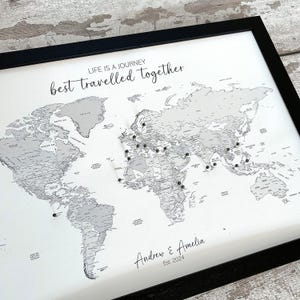 Individuelle A3 Weltkarte, detaillierte graue Landkarte, Weltkarte, Reise Geschenk, Wanddeko, Wanddeko, Landkarte grau, Verlobung, Hochzeit Geburtstag