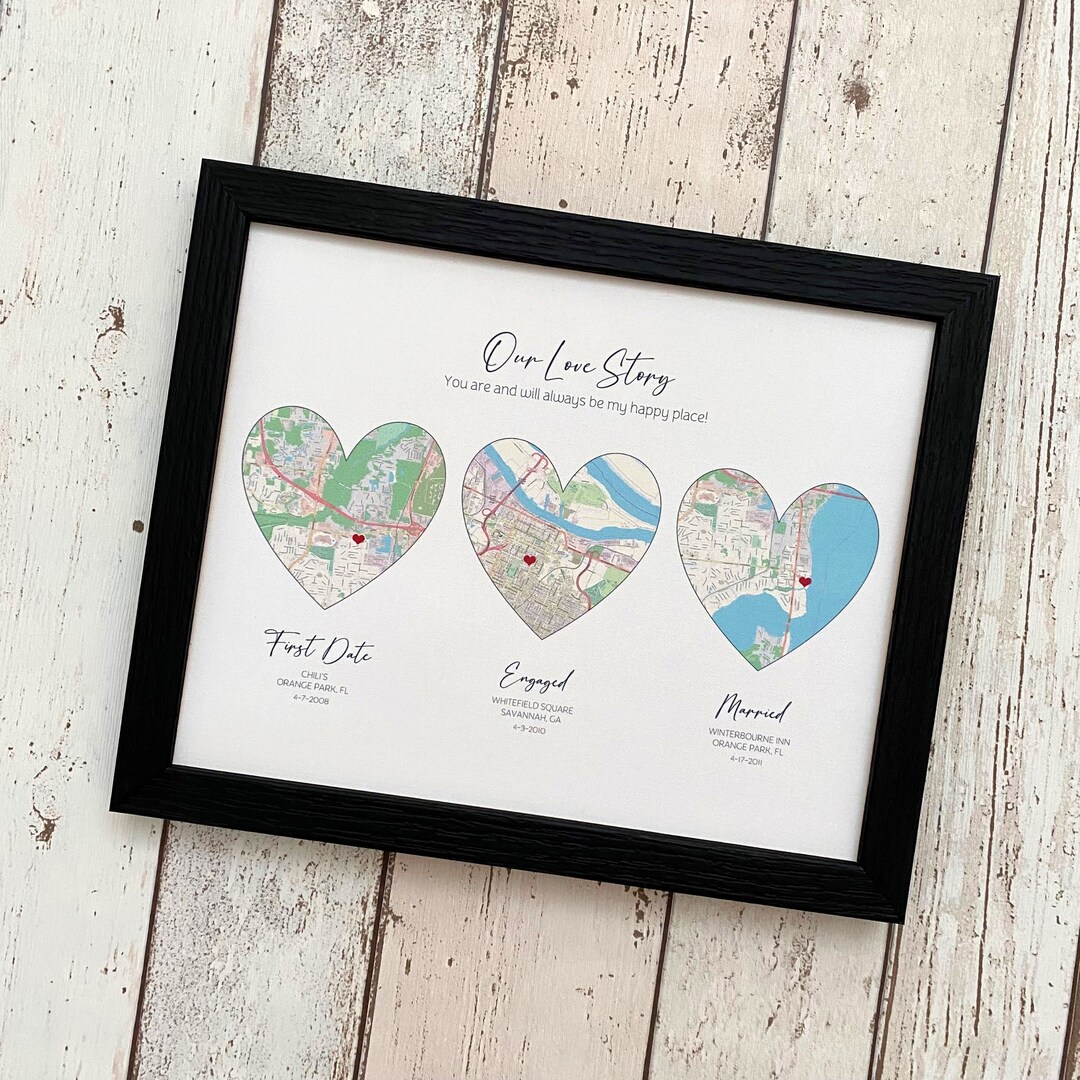 Contemporary Silk Map Art, Our Love Story in 3 Modern Maps, 4th or 12th ...