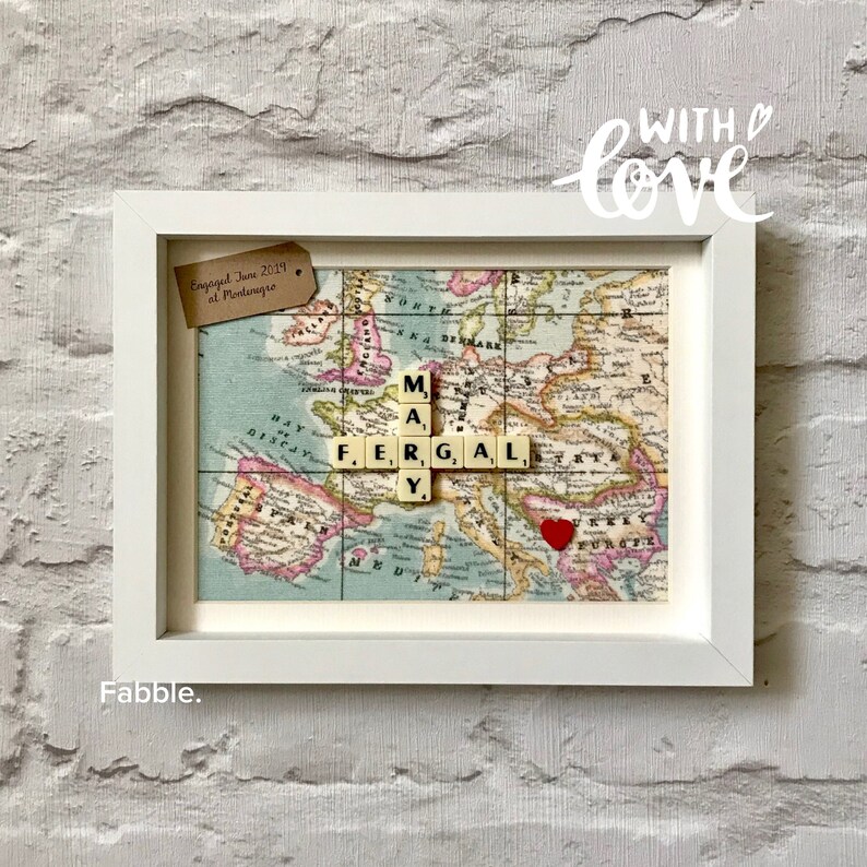 Personalised world map engagement frame vintage map Etsy