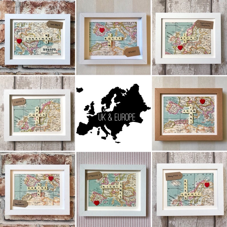 Personalised world map engagement frame vintage map Etsy