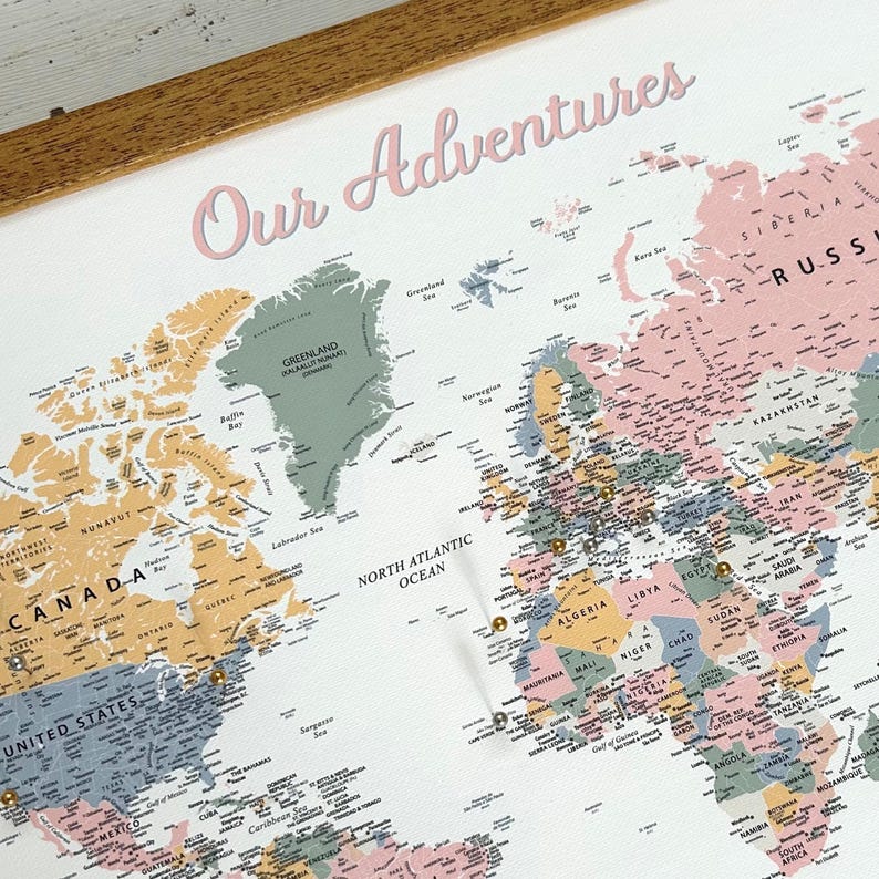 Custom Pastel Rainbow World Map Pinboard, Soft Pretty Retro Candy ...