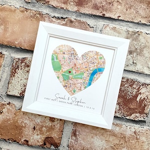 Custom silk wedding anniversary map with caption, romantic watercolour silk map frame, any location, 4th 12th anniversary gift for her image 1