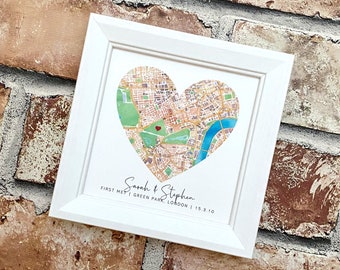 Custom silk wedding anniversary map with caption, romantic watercolour silk map frame, any location, 4th 12th anniversary gift for her