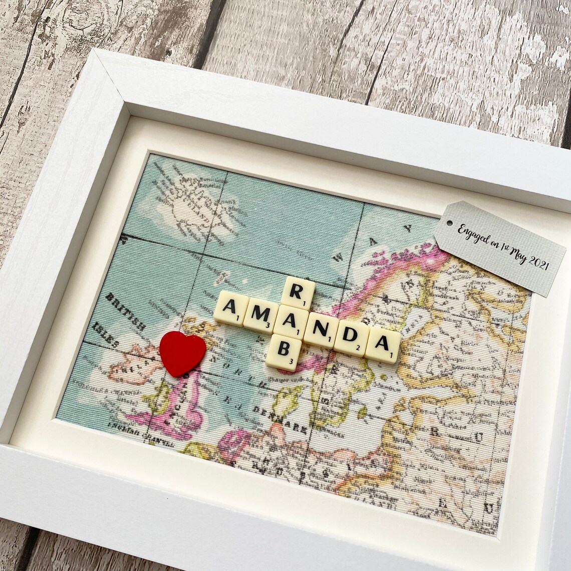 Personalised world map engagement frame vintage map Etsy
