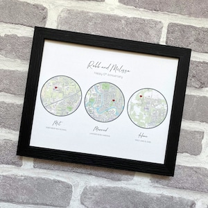 Art de la carte topographique sur soie, 3 lieux dans le monde entier indiqués sur des cartes en relief sur soie véritable, 4e ou 12e anniversaire, rencontre fiancée mariée en direct