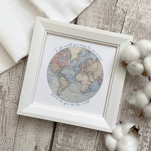 Vintage Geschenk für Sie, romantische Weltkarte zum Hochzeitstag, Geschenk zum Hochzeitstag, Weltkarte aus 100% Baumwolle