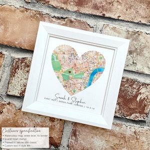Custom silk wedding anniversary map with caption, romantic watercolour silk map frame, any location, 4th 12th anniversary gift for her image 7