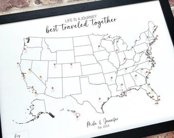 Custom USA push pin map, framed canvas United States travel tracker pinboard