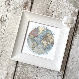 Seidenjubiläum Geschenk für Kartenliebhaber, gerahmte Vintage antike Weltkarte, romantisches Fernweh Zitat, Seidenhochzeit Jahrestag Geschenk für Ihn