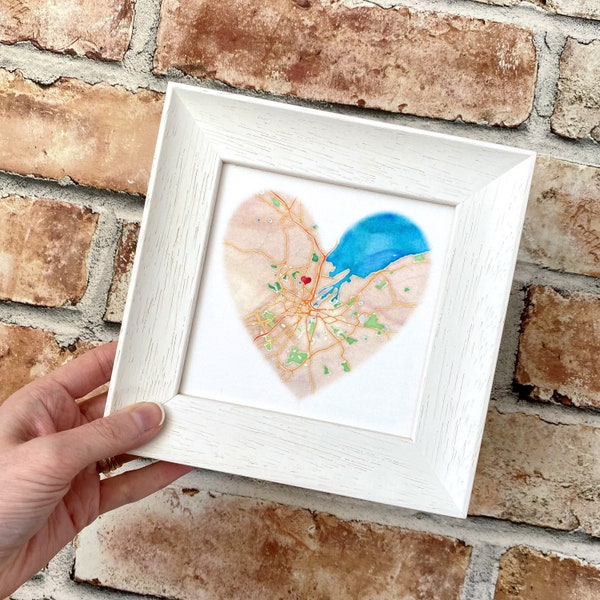 Gepersonaliseerde zijden 12e huwelijksverjaardag kaartcadeau, romantische aquarel zijden kaartframe, elke speciale locatie, 12-jarig jubileumcadeau