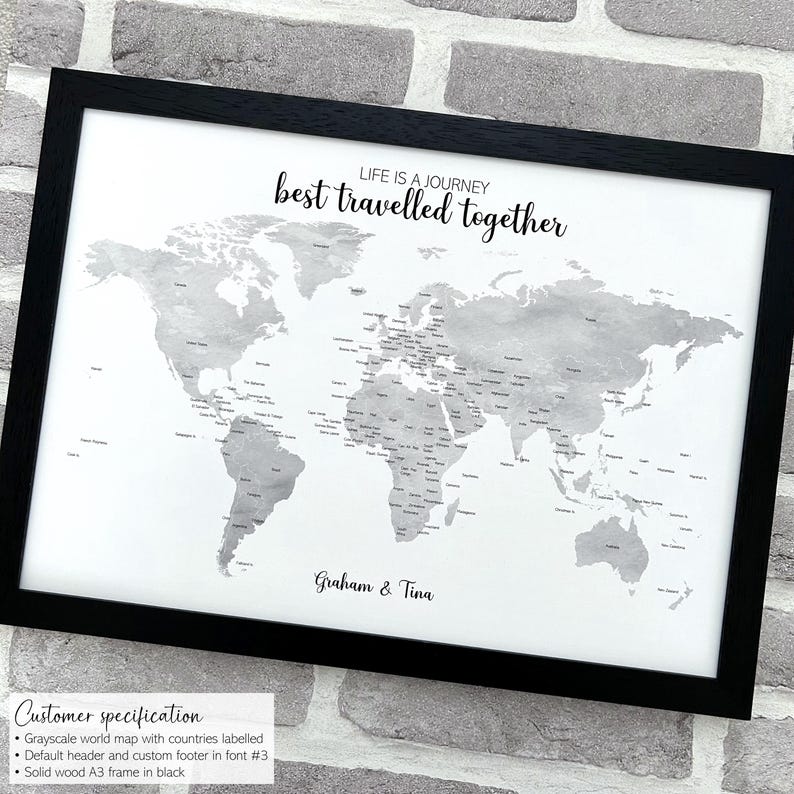 Custom grayscale monochrome push pin world map, small personalised canvas pinboard, wanderlust adventure travel map, minimalist modern décor Bild 10