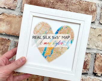 Custom watercolour silk map print, framed 4th 12th anniversary gift