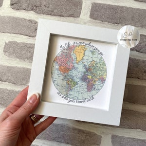 Framed silk world map, you mean the world, anniversary gift for him, vintage map of the world and wanderlust quote, silk anniversary picture