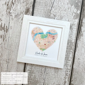 Custom silk wedding anniversary map with caption, romantic watercolour silk map frame, any location, 4th 12th anniversary gift for her image 9