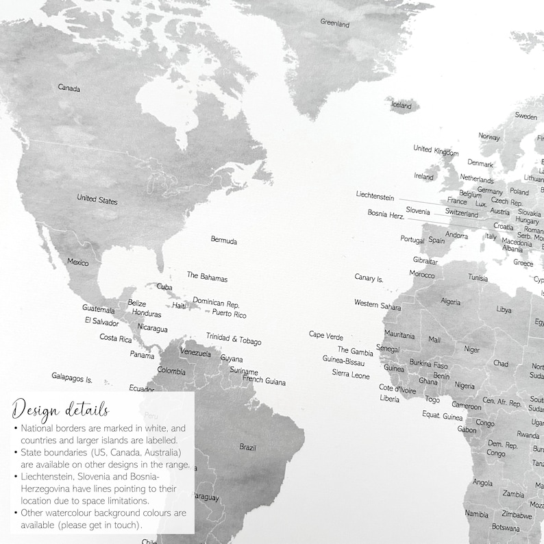 Custom grayscale monochrome push pin world map, small personalised canvas pinboard, wanderlust adventure travel map, minimalist modern décor Bild 5