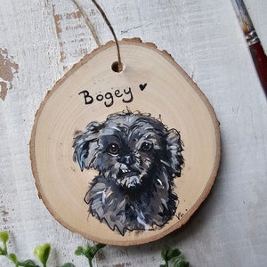 CUSTOM ORDER - Hand Painted Wood Slice Ornament | Acrylic & Ink | Original Artwork | Pet Art | Portrait | Unique Gift and Collectable |