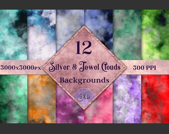 Silver and Jewel Colour Clouds Backgrounds - 12 Image Set