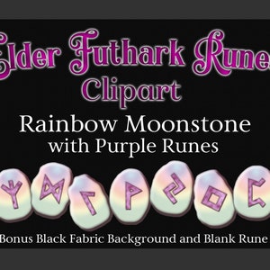 Rainbow Moonstone Elder Futhark Runes Clipart Set