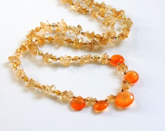 Citrine and carnelian gemstone necklace