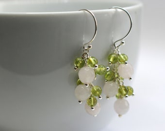 Gemstone earrings with rose quartz and peridot