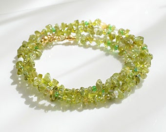 Peridot gemstone wrap bracelet, boho bracelet