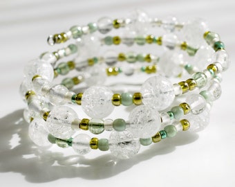 Crack crystal gemstone bracelet, memory wire bracelet, bead soup bracelet