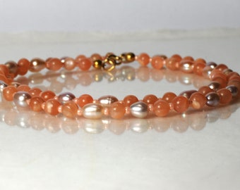 Peach moonstone bracelet, arm candy bracelet, wrap bracelet